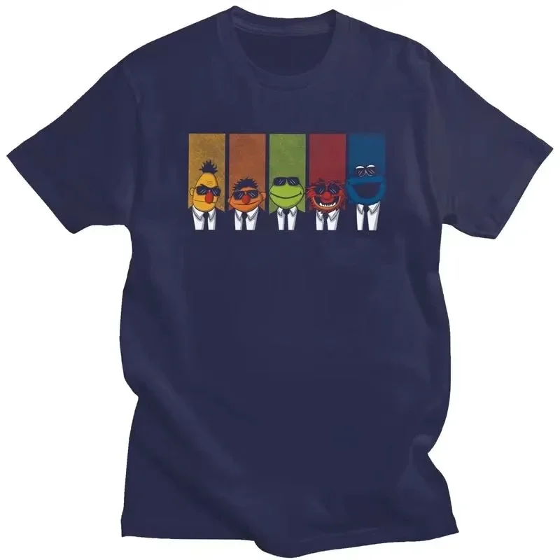 A new, creative t-shirt featuring characters from the Sesame Street plush show. High-quality, comfortable, playful design.