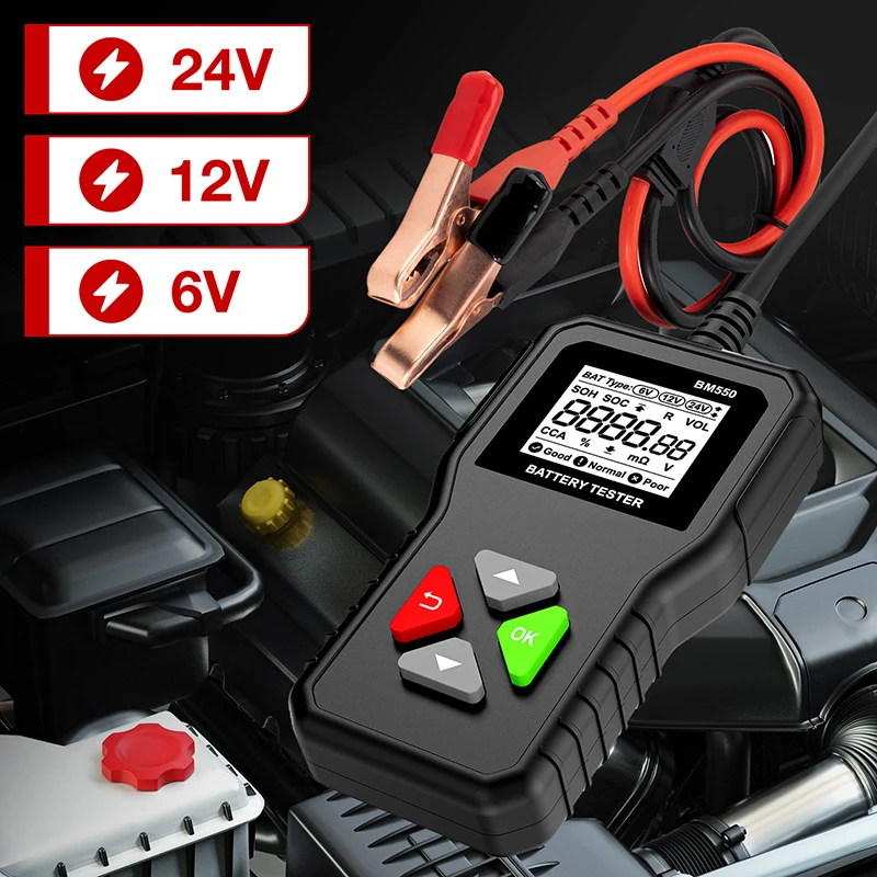 100-2000 CCA Black Car Battery Tester BM550 Car Battery Tool 6V 12V 24V Battery System Detect Auto Battery Analyzer