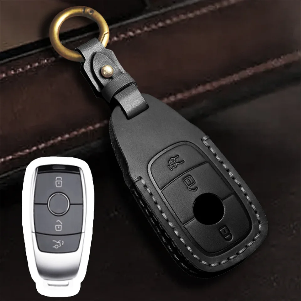 

Leather Car Key Case Cover for Mercedes Benz A B C E S Class W204 W205 W210 W212 W213 W176 W463 GLC GLB GLE AMG