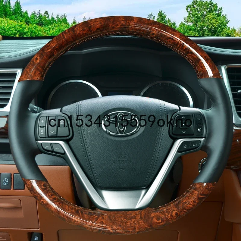 

For Toyota Sienna Highlander 2018 Hand Stitched Car Steering Wheel Cover Imitation Peach Grain Leather Interior