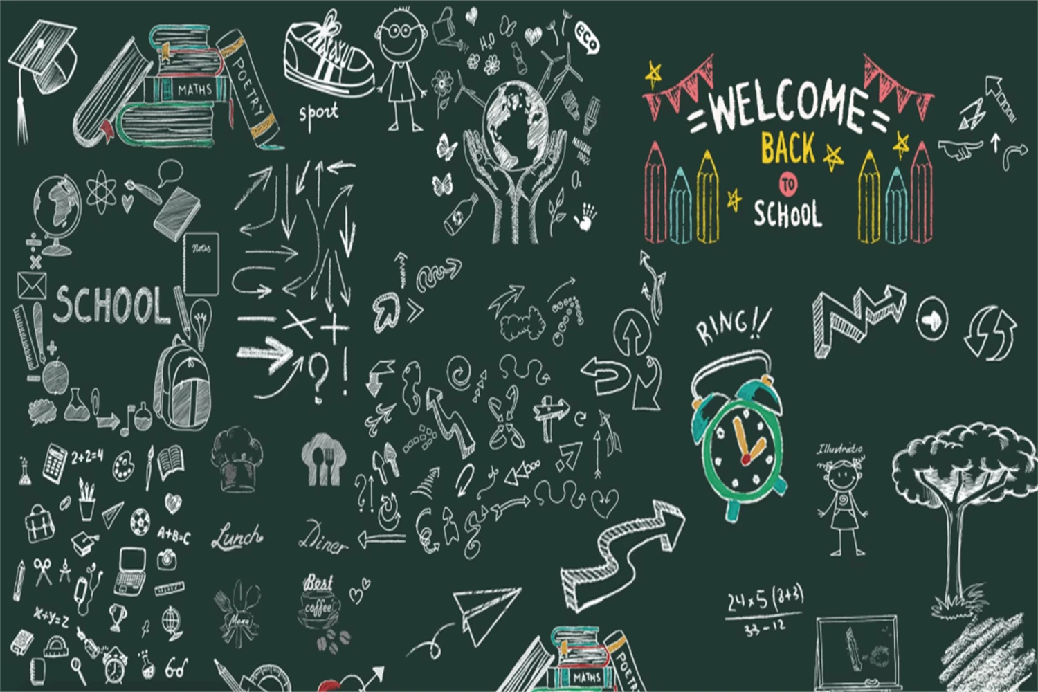 Customized Size Mural Blackboard Newspaper Chalk Drawing Wallpaper Tooling Mathematical Formulas Classroom Black and White mural