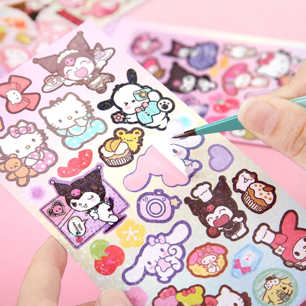 20Pcs Sanrio Hello Kitty Mix Laser Flash Sticker Cute Kuromi Cinnamoroll Melody DIY Handmade Decoration Stickers Gifts Kids Toys image 3