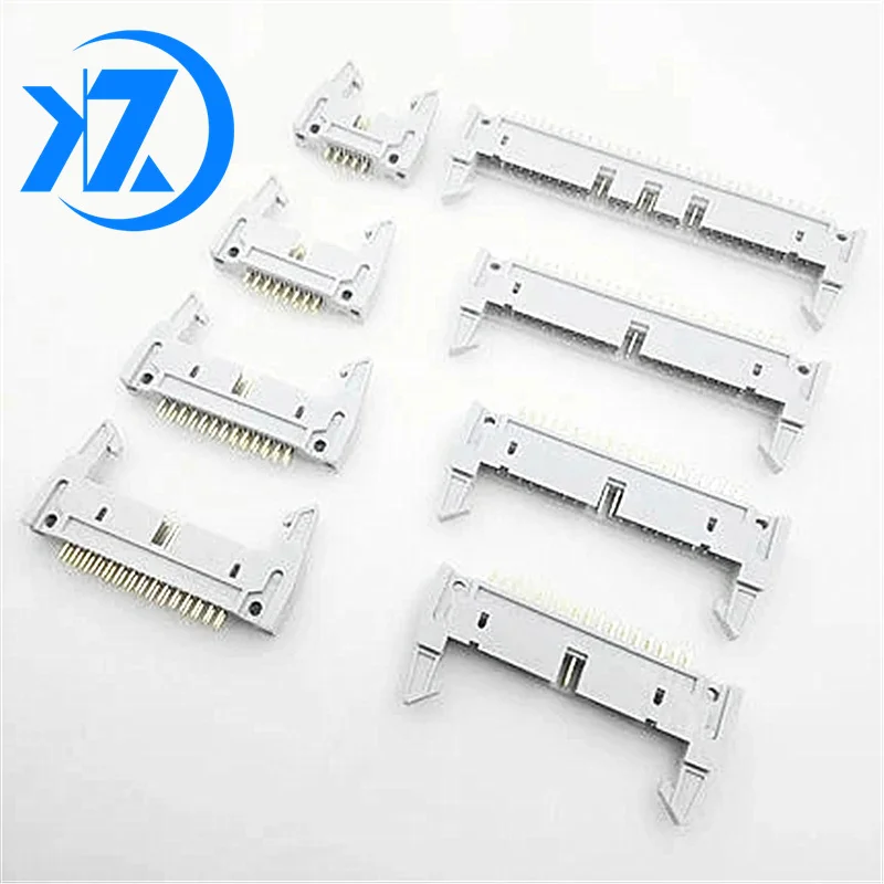 5PCS DC2 Pitch 2.54mm Straight Pin Curved Pin Buckle Flat Ribbon Cable Socket Connector 10/14/16/20/26/30/34/40/50/60/64Pin