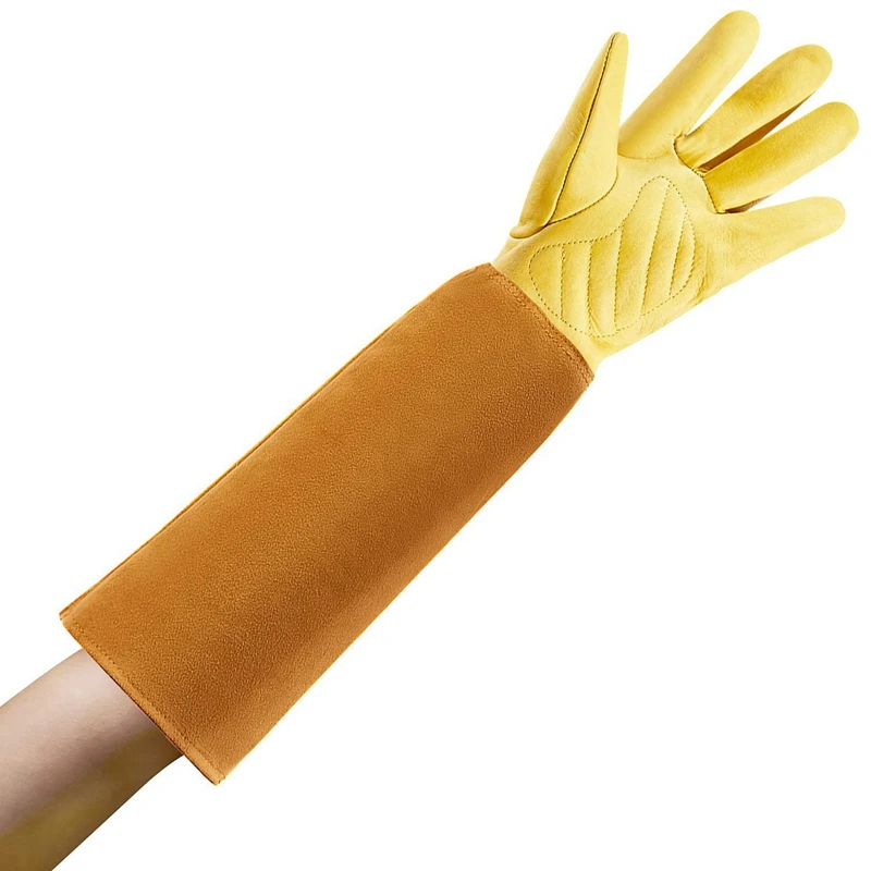 2X Gardening Gloves For Women & Men Thron Proof Rose Pruning Cow Leather Gloves With Long Forearm Protection Gauntlet-L