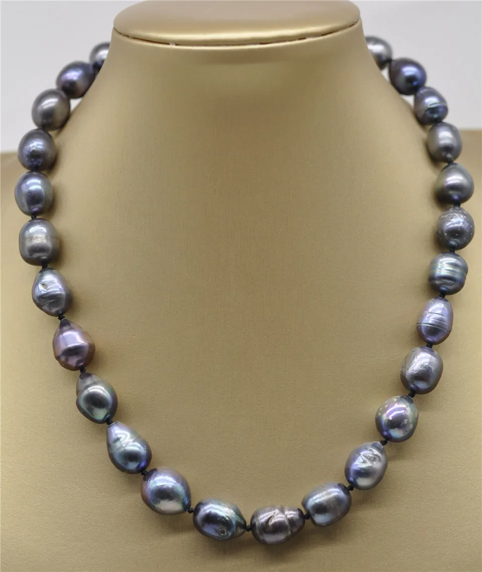 

HABITOO HUGE NATURAL SOUTH SEA 18" 12-14 MM GENUINE BLACK BLUE BAROQUE PEARL NECKLACE Chains Necklace for Woman Choker Chain