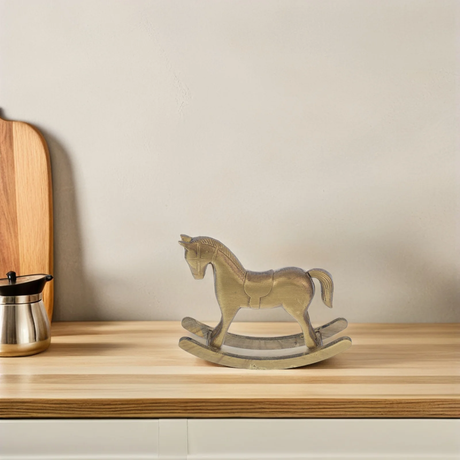 

Wooden Rocking Horse Vintage Home Decoration Desktop Ornament Rustic Horse Statue for Living Room Office Bookshelf Success Charm