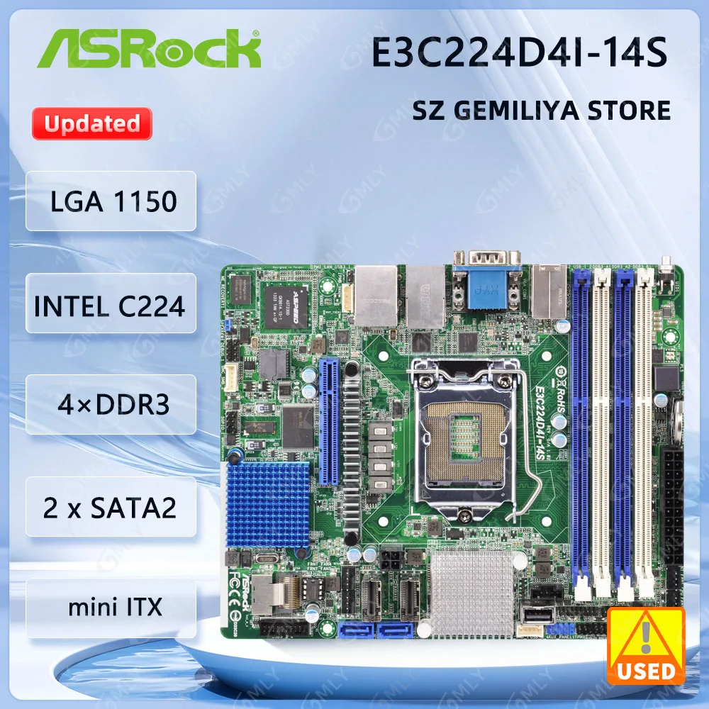 ASRock E3C224D4I-14S Motherboard Intel C224 LGA 1150 DDR3 mini ITX support E3-1240L v3 i5-4570 i3-4340 i5-4460 i7-4770 cpu