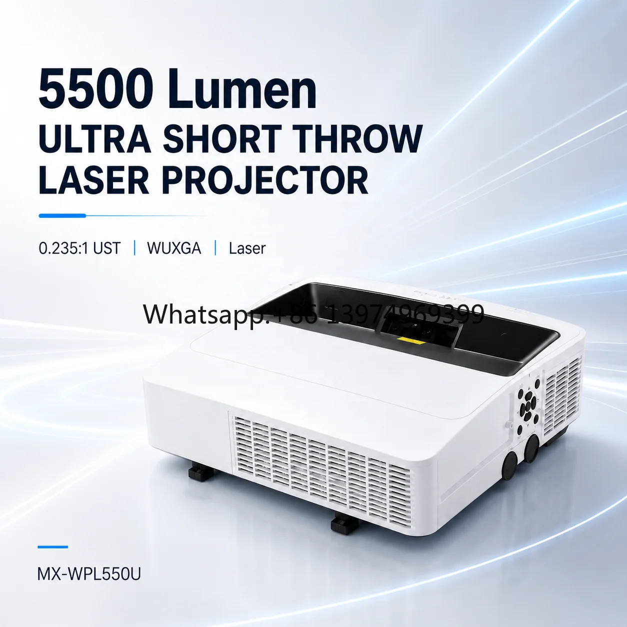 High Brightness 5500 Lumens WUXGA 3LCD Laser Projector 0.235:1 Ultra Short Throw