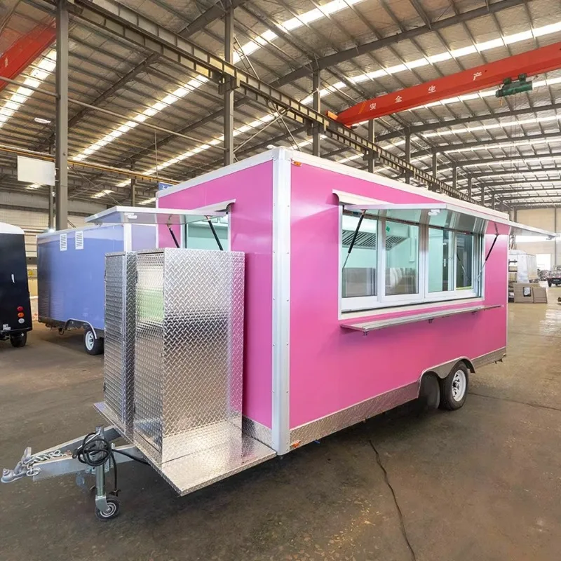 BBQ Fast Food Pizza Catering Breakfast Street Vending Towable Food Trailer 220V Stainless Steel Construction 5m Length Fully