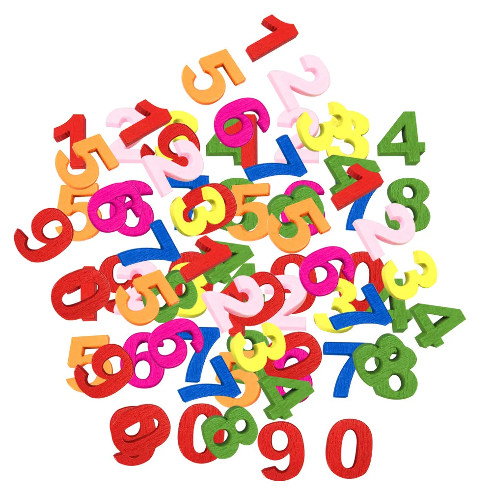 100Pcs Wooden Arabic Number Chips Handmade Painted Colorful Learning Educational Tool for Children Creative Craft Room