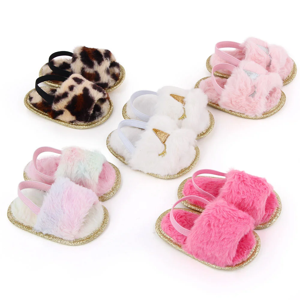 

New Warm Baby Boy Girl Shoes Multicolor Fluff Baby Girl Slipper Flower Newborn Toddler Anti-Slip First Walkers Crib Shoes