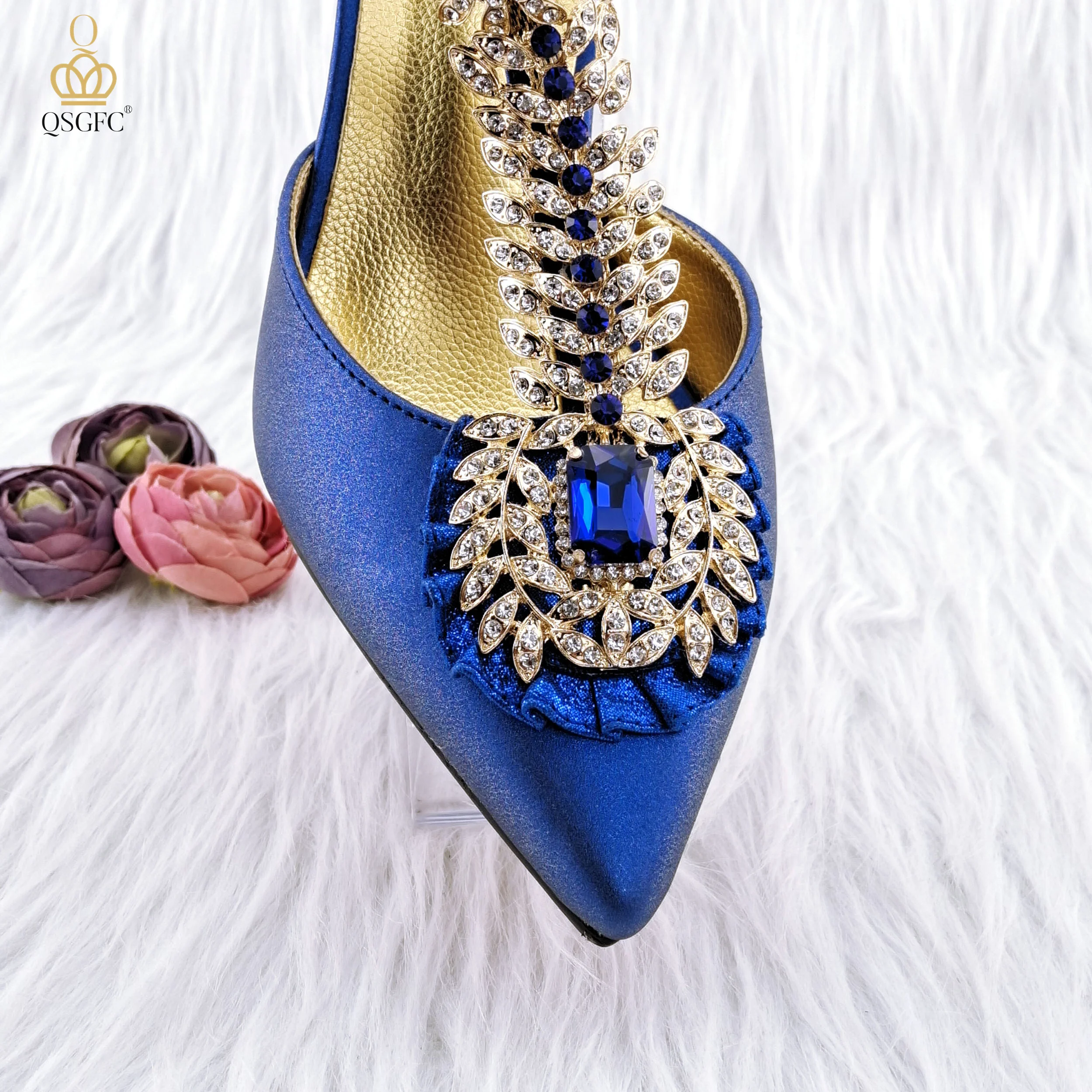 QSGFC Royal Blue Noble Three-Dimensional Bag With Elegant High Heels Shoes Italian Popular Design African Ladies Shoes Bag Set