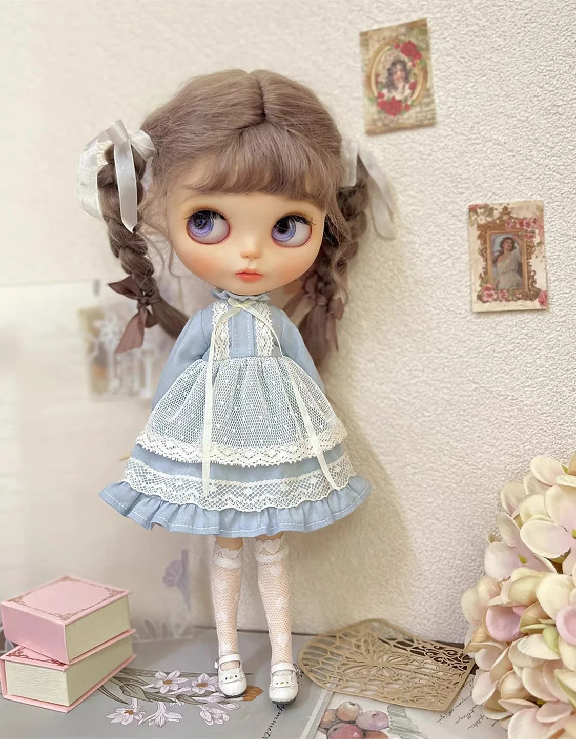 ICY DBS Blyth Doll Clothe Teenage Heart Affair Vintage Lace Dress For OB24 Azone Blyth Doll Daily DIY Dress Up Clothing