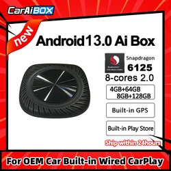 CarAiBOX 안드로이드 13.0 카플레이 Ai 박스, 퀄컴 6125 8 코어 칩 스마트 박스, 무선 카플레이, 안드로이드 오토, 플레이 스토어 GPS, 신제품