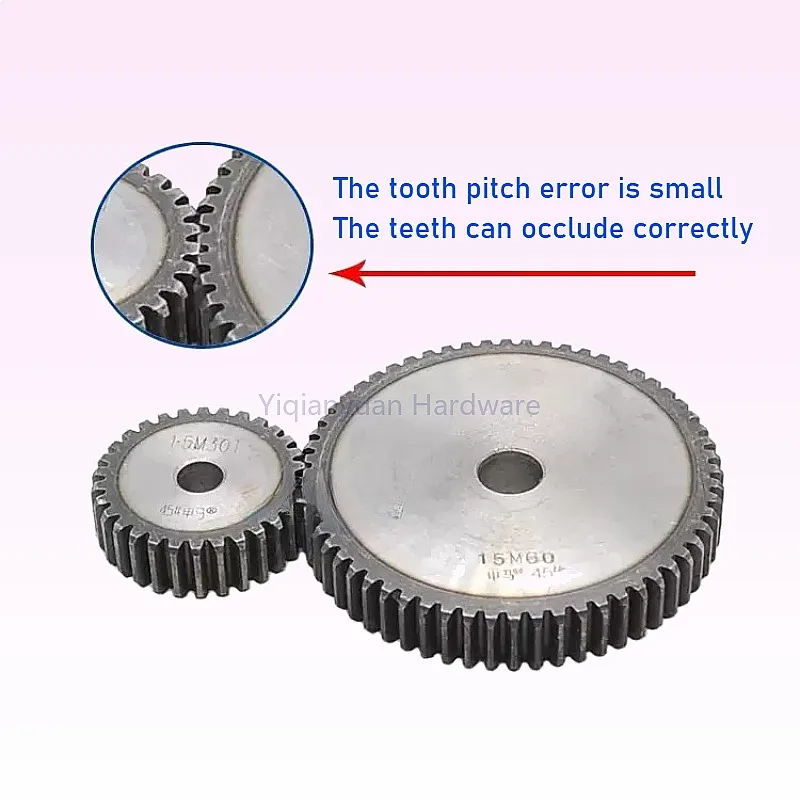 Yiqianyuan 1Piece 1.5M/2M/2.5M Mod Spur Gear 26T-40T 45# Steel Flat Straight Gear Thickness 15mm/20mm/25mm