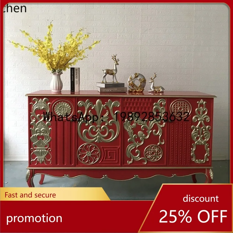 

YFY Entryway Cabinet Living Room Entryway Decorative Cabinet Neoclassical European Style Solid Wood Carved Sideboard