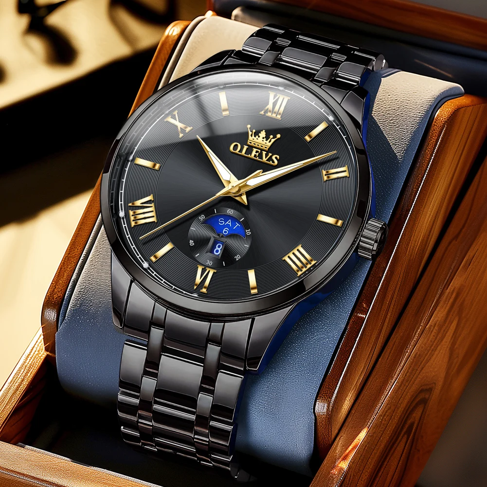 

OLEVS лучший бренд класса люкс черные модные часы мужские водонепроницаемые часы с календарем и датой спортивные часы мужские кварцевые наручные часы Relogio