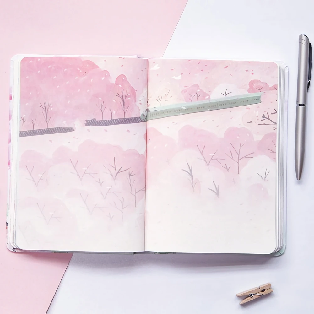 Imagem -04 - Sakura Cherry Blossom Hardcover Notebook Estilo Coreano Belos Fundos Florais para Journaling Scrapbooking e Mais b6