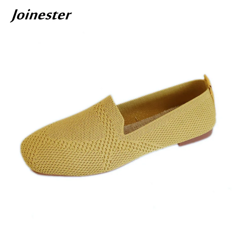 

Women's Square Toe Knitted Fabric Loafers Spring Autumn Slip-On Flats Breathable Casual Walking Moccasins Pure Color Mom Shoes