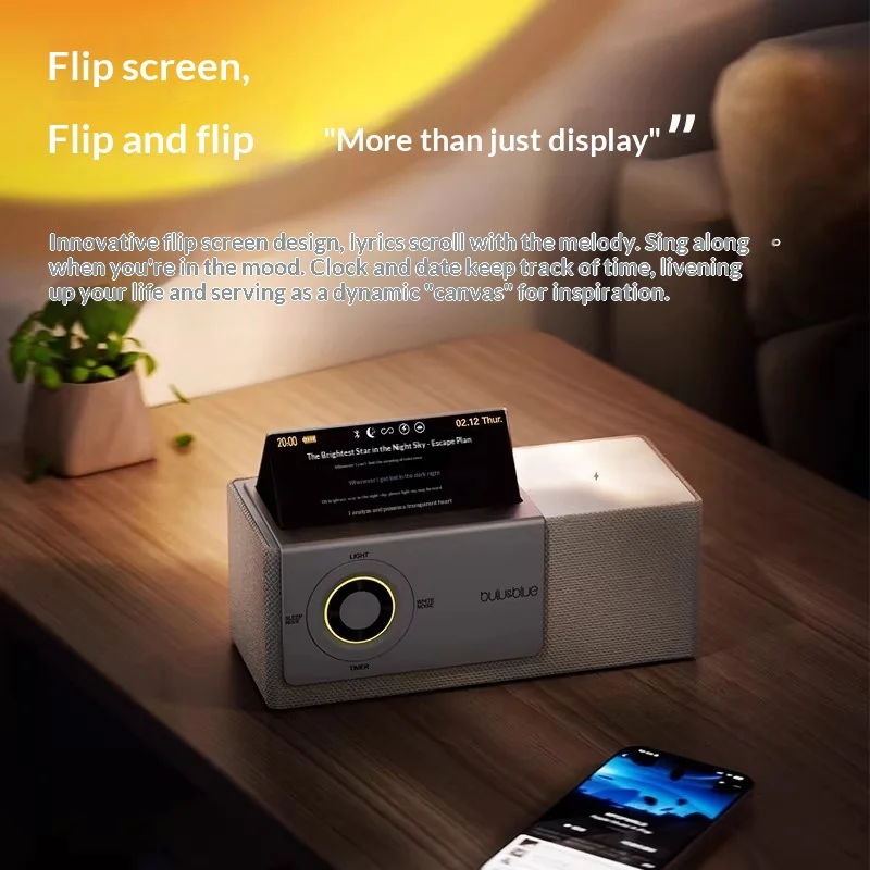 Bulublue Flip Screen Bluetooth Speaker with Ambience Light and Floating Lyric - A Perfect Gift for Girls on New Year or Birthday