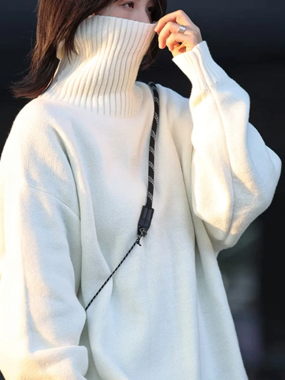 

Loose Fit High Ne Knitted Sweater Long Sve Men's Faion Urban Sle Retro Color Versatile Couple's Sweater