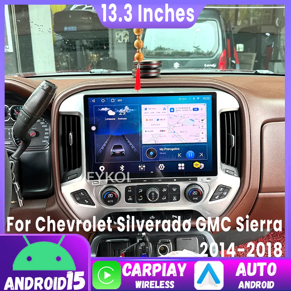 أندرويد 15 13.3 بوصة لسيارة شيفروليه سيلفرادو جي إم سي سييرا 2014-2018 شاشة كاربلاي راديو سيارة ستيريو مشغل وسائط متعددة بلوتوث نظام تحديد المواقع العالمي (GPS) #1