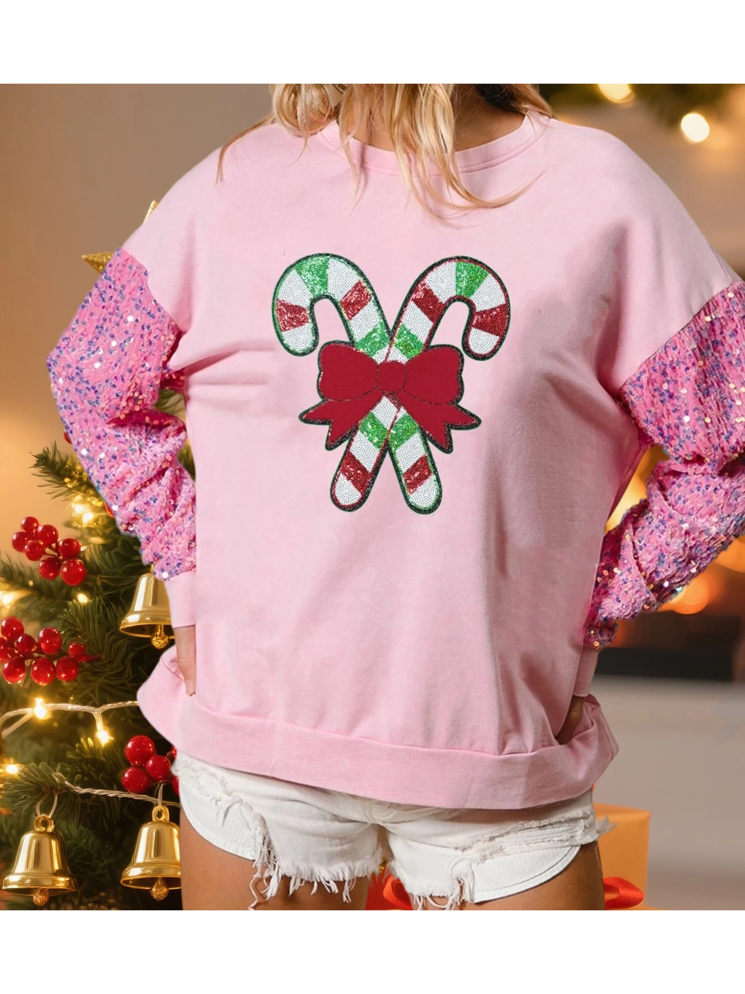 Women s Christmas Sweater Long Sleeve Crew Neck Sequins Snowflake Knit Pullovers Festive Holiday Jumper Top