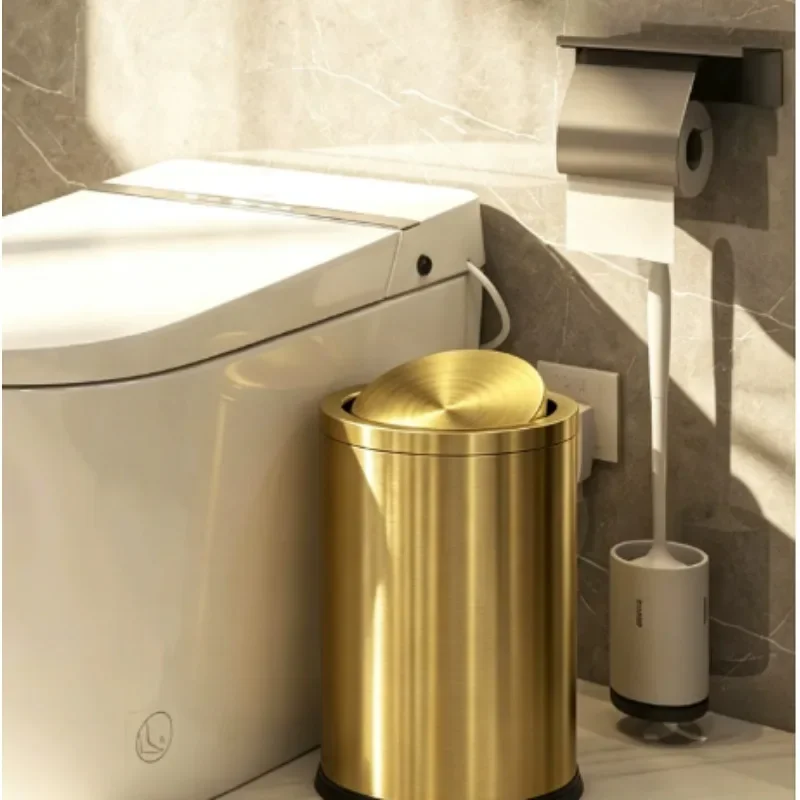 15L Stainless Steel Swing Top Waste Bin, Round Household Trash Can for Kitchen Bathroom