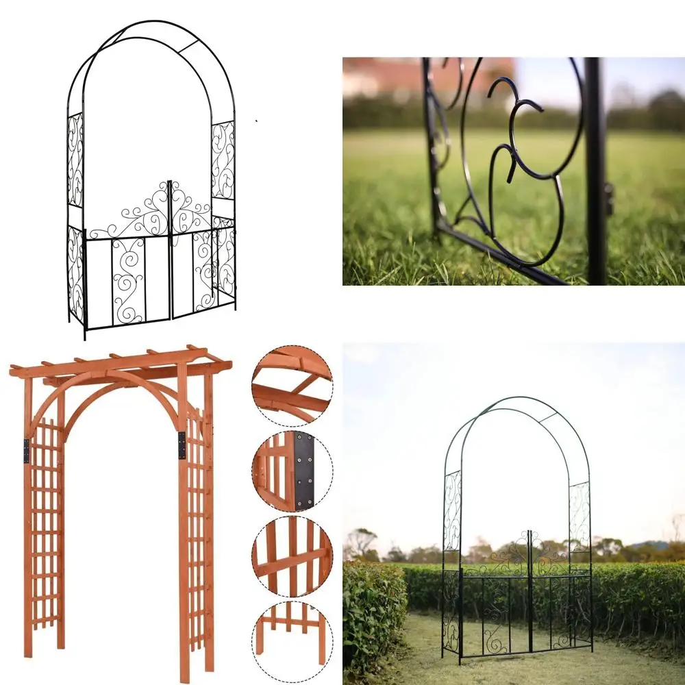 

7.5-Foot Tall x 4.2-Foot Wide Steel Garden Arch with Gate, Perfect for Climbing Plants, Outdoor Garden Decor for Lawns and Backy
