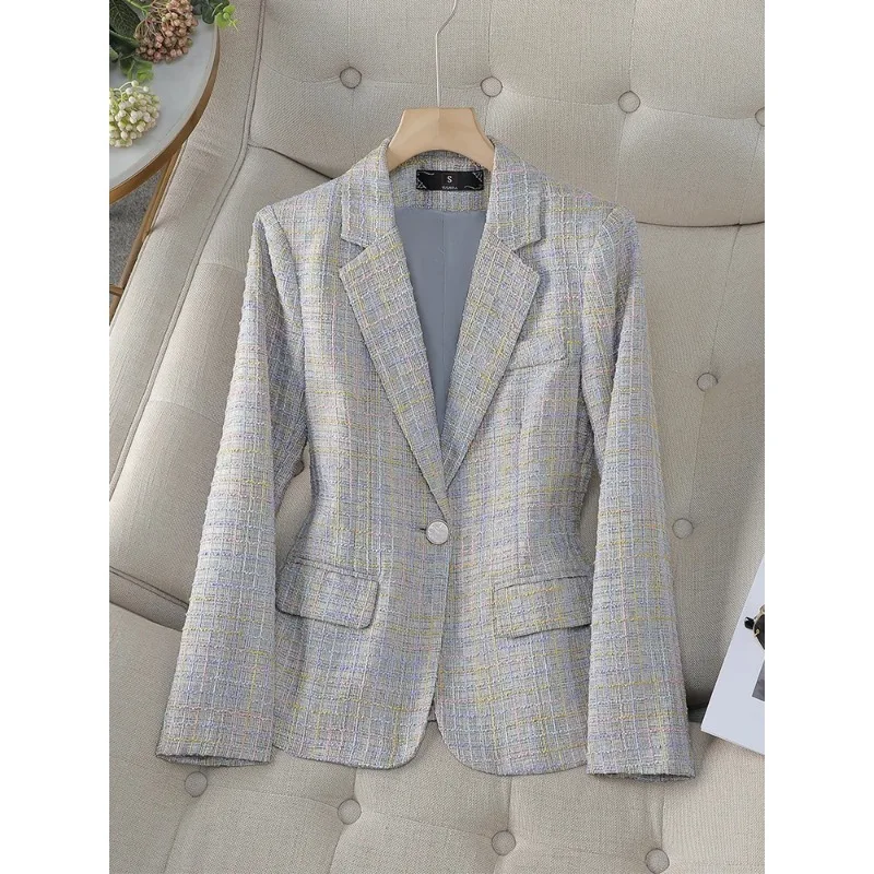 Plaid Women Suit Blazer Office Ladies manica lunga viola blu verde giallo giacca femminile cappotto con un bottone per l'autunno primavera