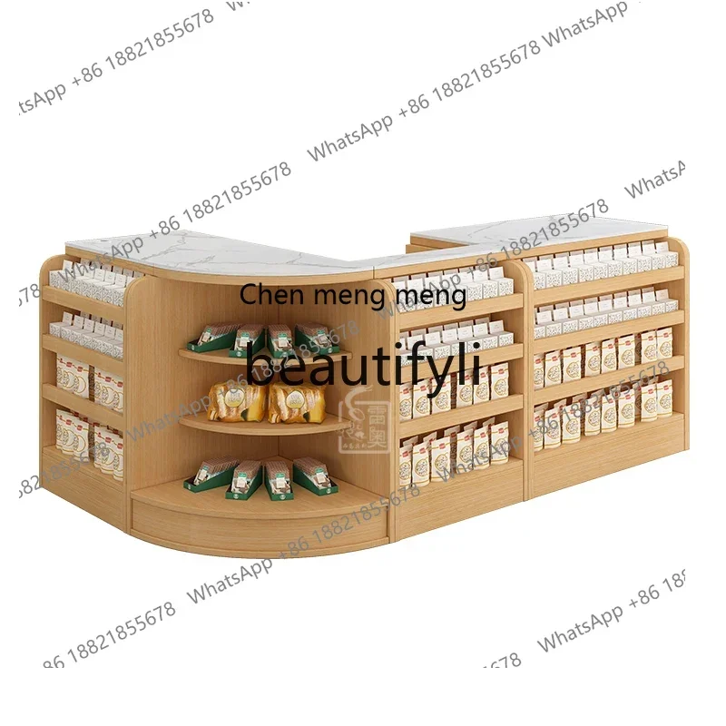 Solid wood supermarket checkout page store small simple snack bar counter