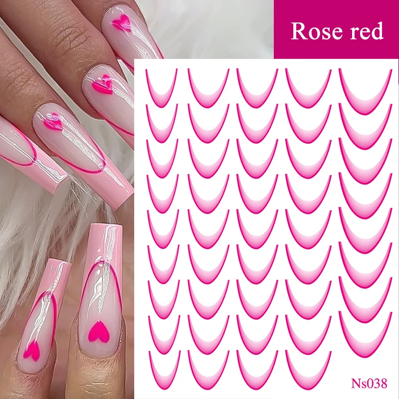 Adesivi per unghie 3D francesi bianchi Manicure Linea sfumata Fiore Nail Art Disegni Guide autoadesive per punte per unghie per la decorazione fai da te