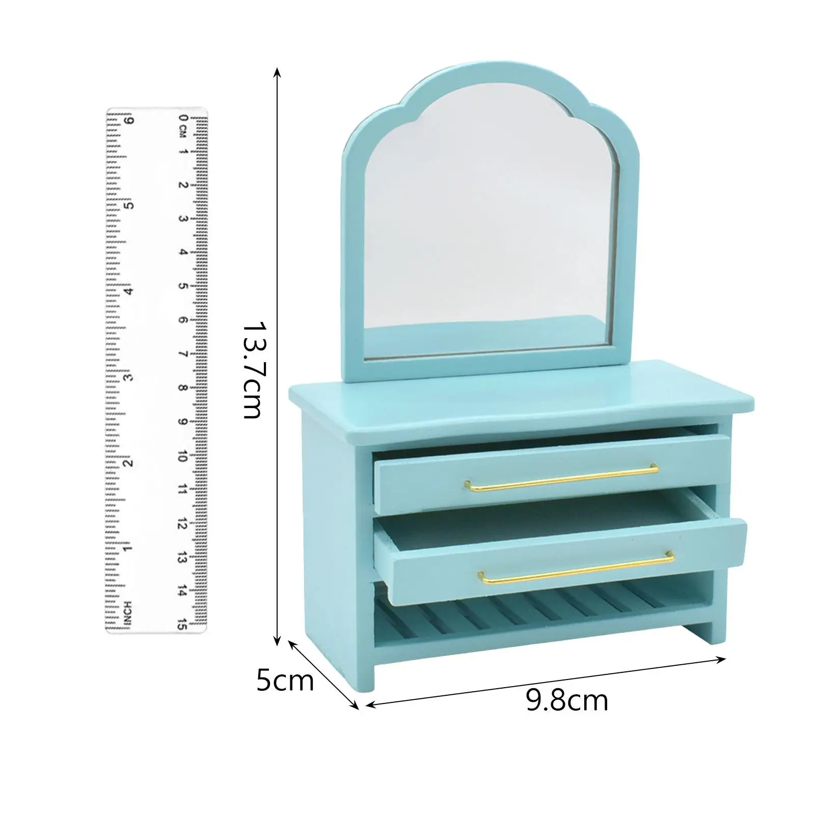 Miniature Furniture 1/12 Dollhouse Mirror Cabinet Doll House Decor Wooden Dressing Table for Office Kitchen Supplies Shop
