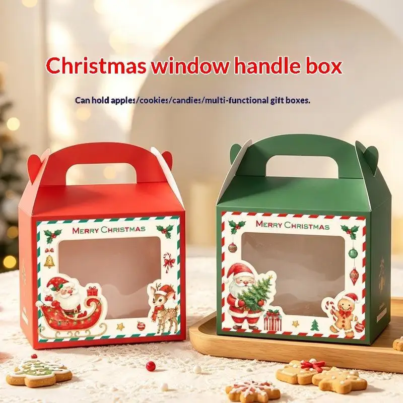 New Christmas Gift Boxes With Clear Window And Portable Handle For Cookies Candies Apples Xmas Holiday Party Supplies