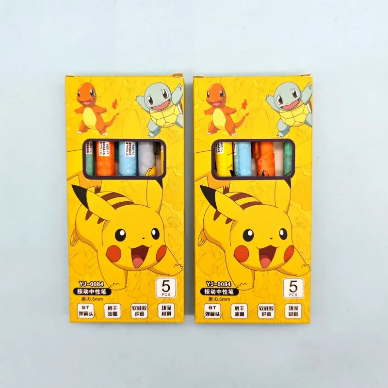 5 pcs/box Kawaii Pokemon Press Gel Pens For Writing Cute 0.5mm Black Ink Neutral Pen Office School Supplies Zakka