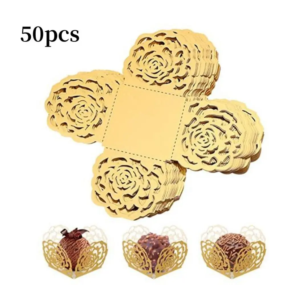 50pcs Creative Chocolate Packing Chocolate Tray Paper Dessert Decor Hollow-Out Truffle Wrappers Rose Lace Wrapping Paper Party