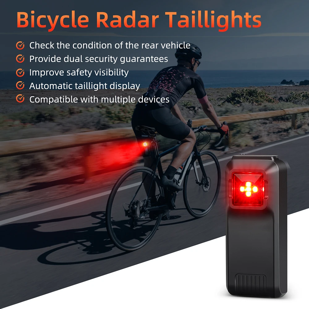 New Bicycle Smart Radar Tail Light Bike Safe Rear Lamp Blind Spot Monitor IPX6 Waterproof Brake Sensing Lamp  4 Lighting Mod