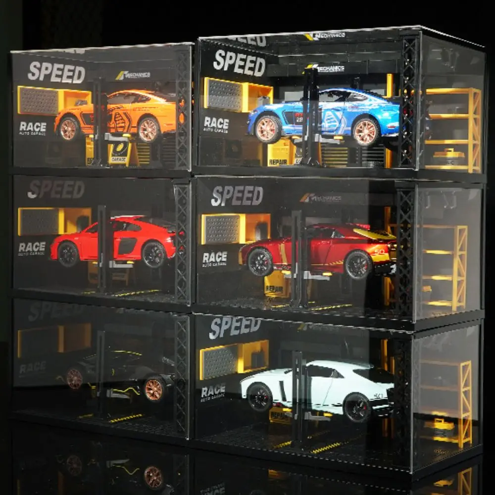 

1:24 масштаб 1:32, освещение, парковка, литой под давлением сплав, DlY, сцена, модель гаража, пылезащитный чехол, миниатюрная модель автомобиля, дисплей в сборе