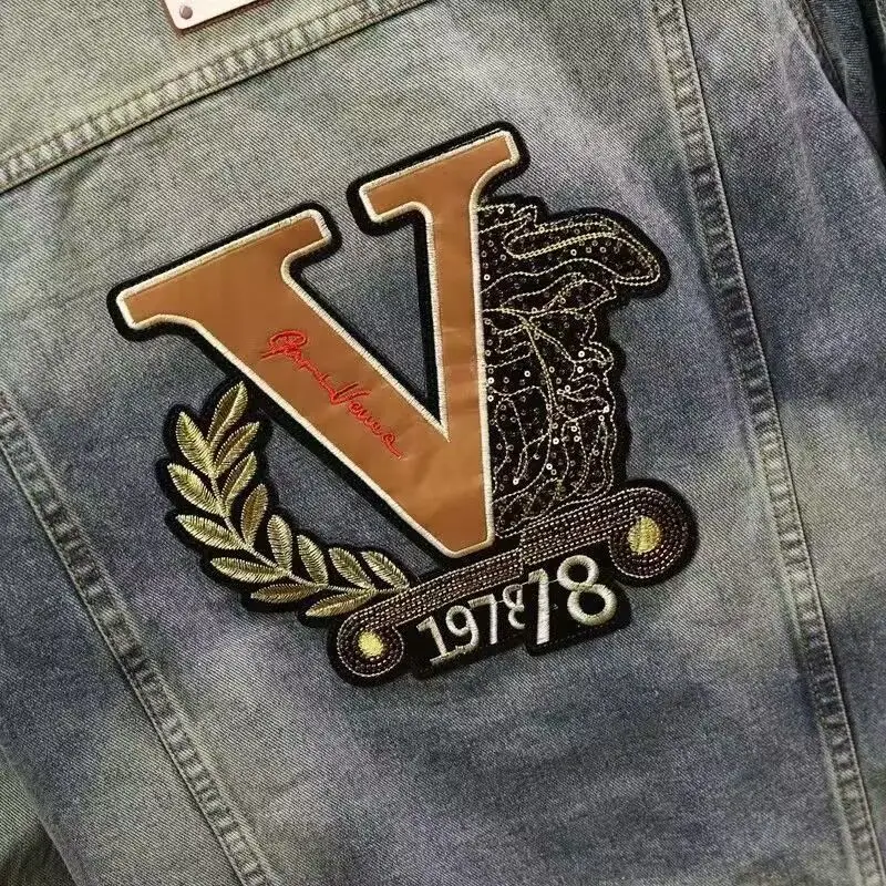 High luxury brand American denim jacket new spring and autumn embroidery ruffian handsome locomotive tooling jacket retro blue