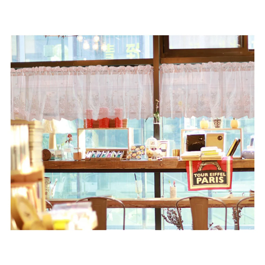 ستائر الدانتيل 130X41 سنتيمتر الوردي نافذة قصيرة الستار للمطبخ الحمام شرفة نصف لوحة شفافة الشمس برهان البوليستر ديكور #4