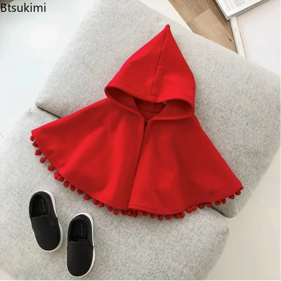 New Baby Girls Red Christmas Cloak Winter Toddler Hooded Cape Cute Warm Children Jacket Xmas Party Costume Kids Clothes Coats