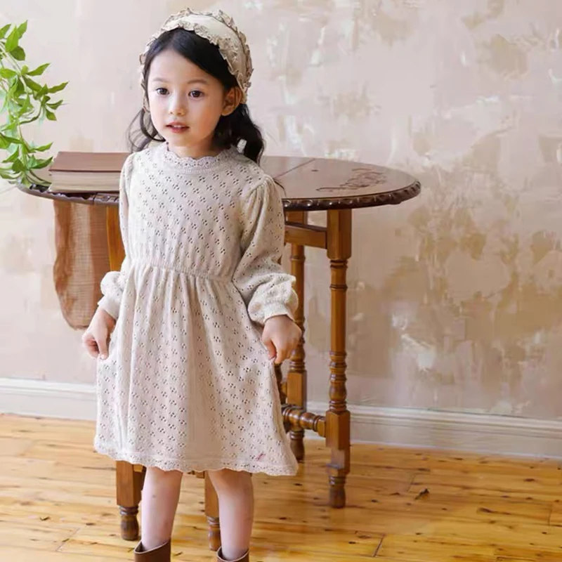 Baby Mädchen aushöhlen Strickkleider Kleinkind Mädchen Winter Strickkleid schön Vintage Stil Kind volle Ärmel Mädchen Kostüm