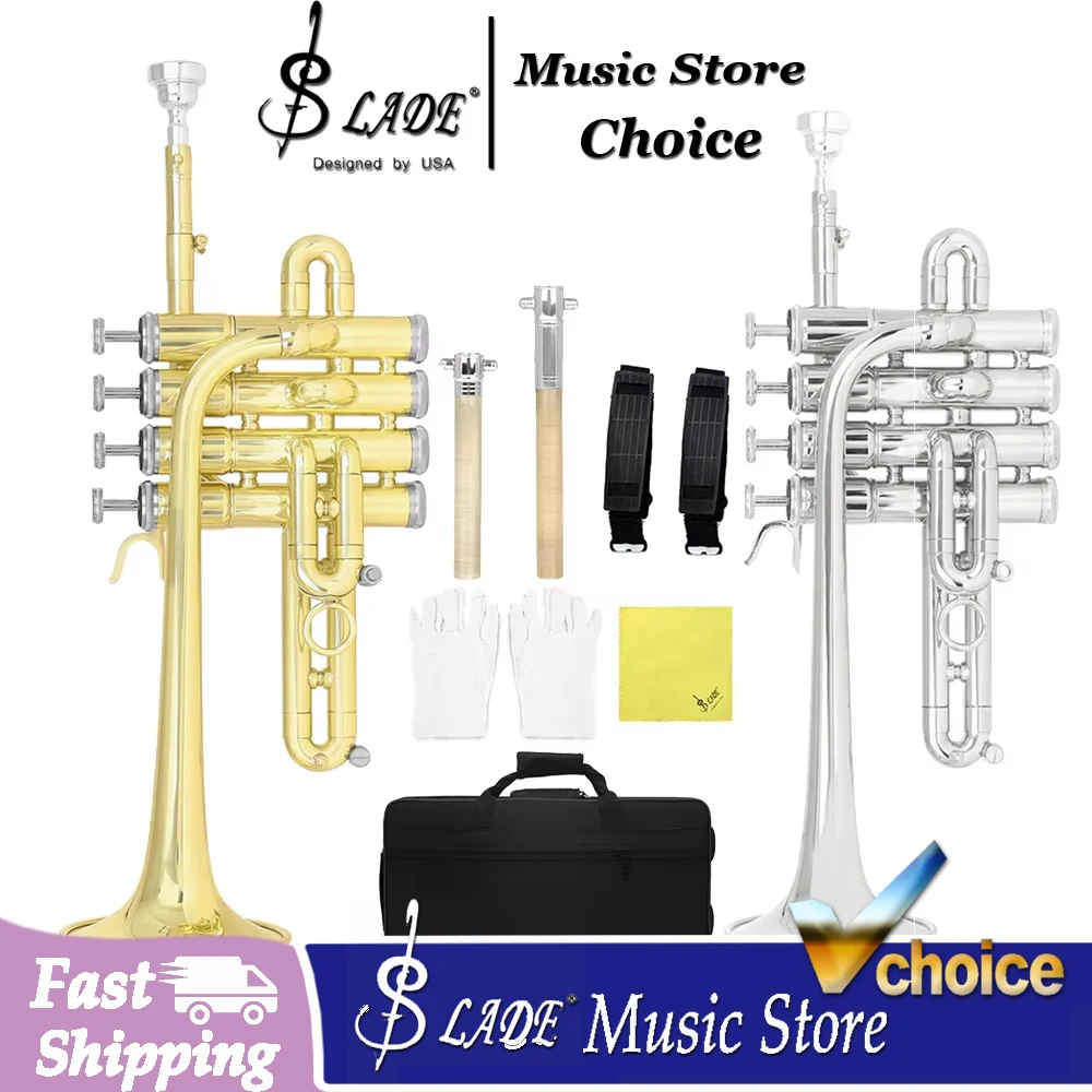 SLADE Bb Flat Trumpet Gold Silver Brass Body Trumpet with Case Mouthpiece for Beginner Student Band Practice the Best Choice