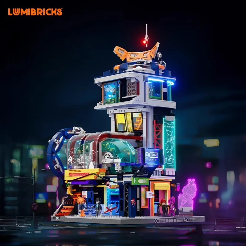 

Suspended Train Station Building Block Lights Cyberpunk LED Street Scene Educational Children Building Toy Architectural Gift