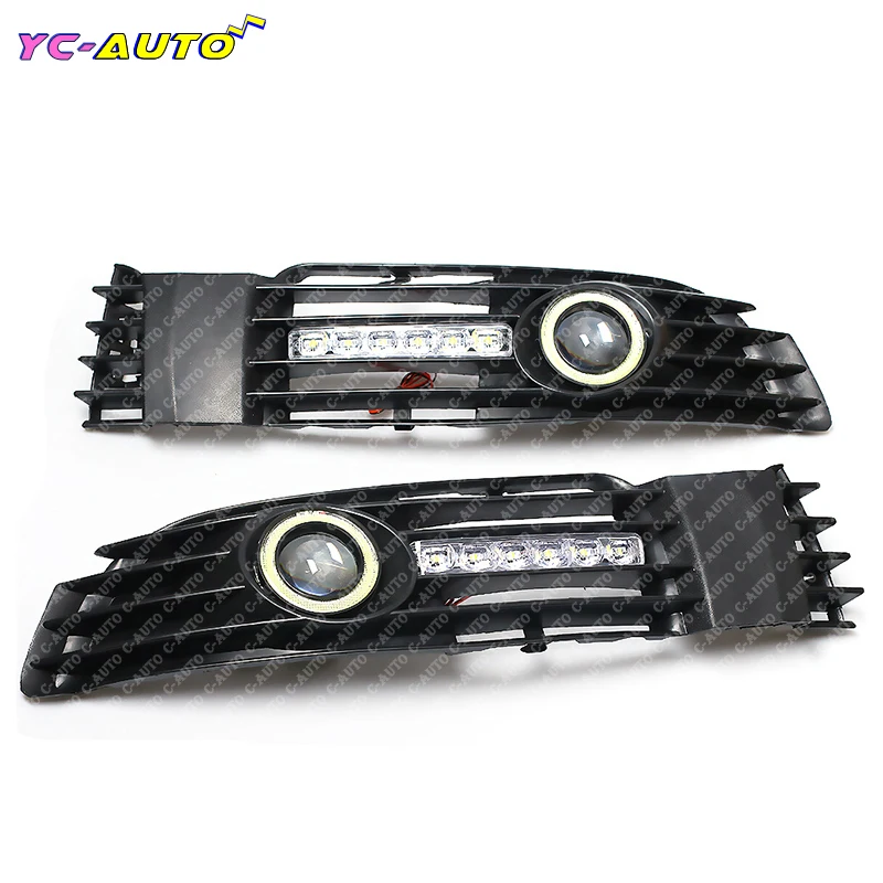 Car Front Fog Light Grille Daytime Running Light With LED Lamp Angel Eye For VW Passat B5 B5.5 2000 2001 2002 2003 2004 2005