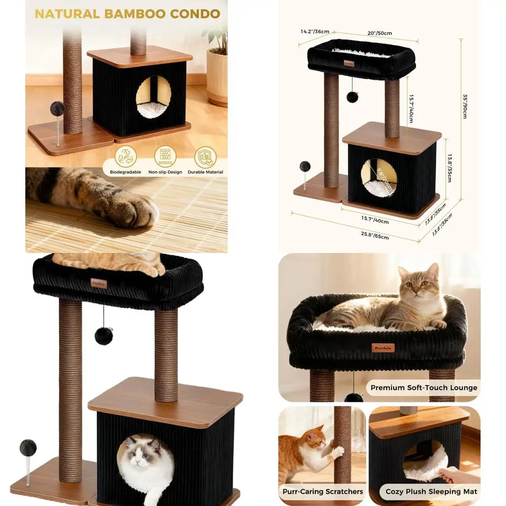 

Деревянное кошачье дерево для дома с сизалевыми стойками, мягкими кроватими и уютными комбайнами для котят и взрослых