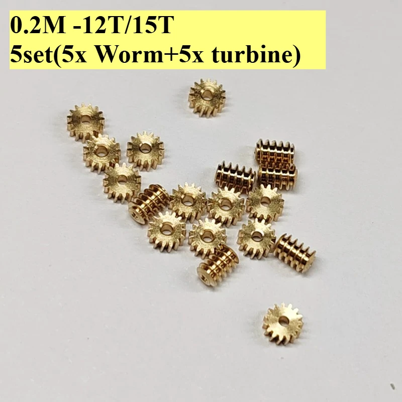 5Sets Modulus 0.2 12T 15T  Worm Gear Brass Mini 90 degree Reducing Transmission Gear for RC DIY Model Car Shaft Pinion Connector