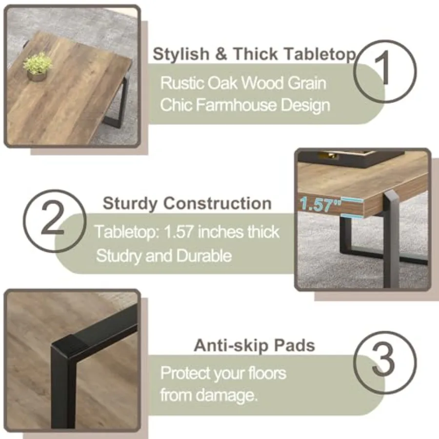 Coffee Table Modern Rustic Wood and Metal Center Table Industrial Cocktail Tea Table for Living Room Oak 44 Inch