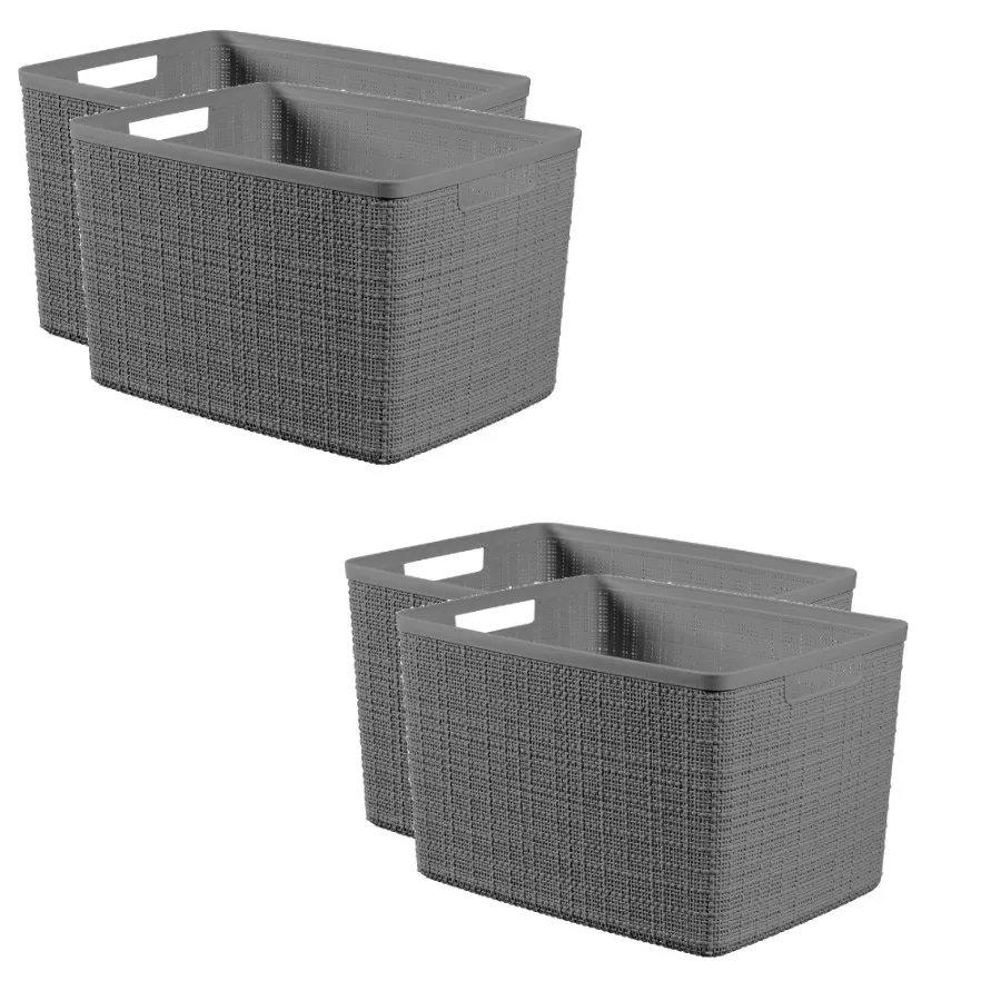 

4 pack Curver Jute Large Grey Plastic Storage Basket