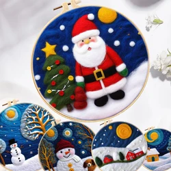 GATYZTORY pupazzo di neve fai da te lana ago infeltrimento pittura per principianti Kit con telaio da ricamo che fa Kit feltro di lana regalo di natale